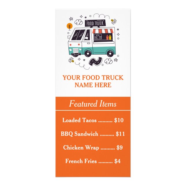 Tarjeta de menú de camión de comida con código QR (Frente)