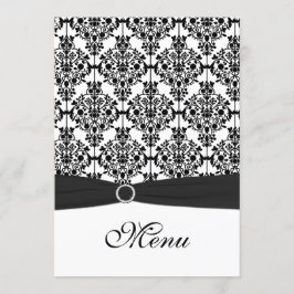 Tarjeta de menú de casamiento de damasco blanco y 
