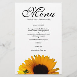 Tarjeta de menú de cena Boda de girasol