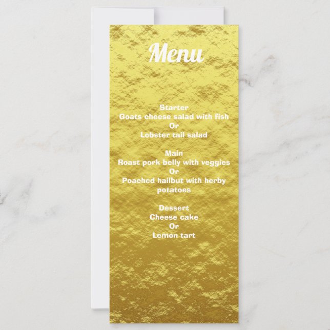 Tarjeta de menú de cena Boda de oro personalizada (Anverso)