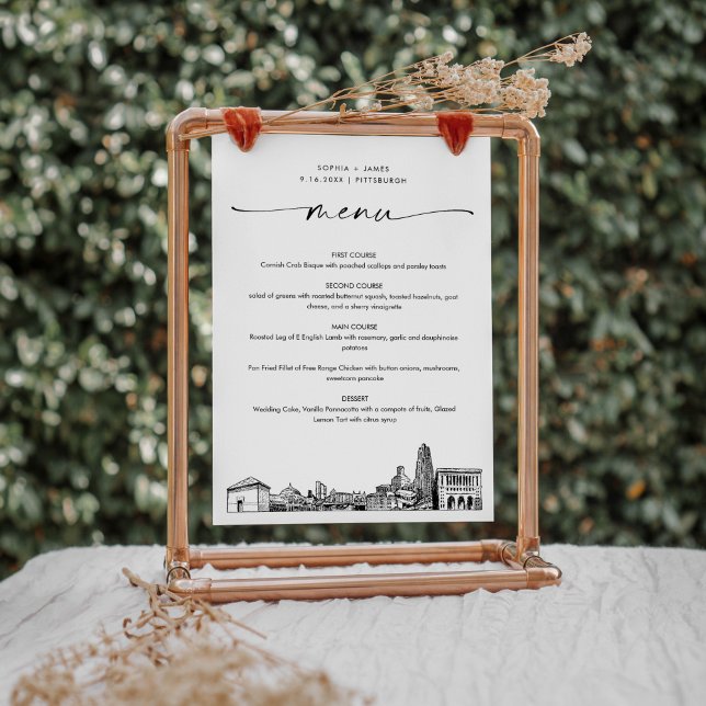 Tarjeta de menú de cena Boda Pittsburgh Skyline 5x (Subido por el creador)