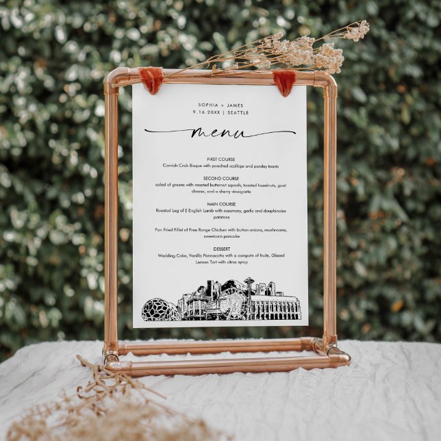 Tarjeta de menú de cena Boda Seattle Skyline 5x7 (Subido por el creador)