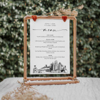 Tarjeta de menú de cena Boda Skyline de Miami 5x7