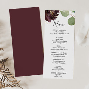 Tarjeta de menú de cena con flores y vegetación de
