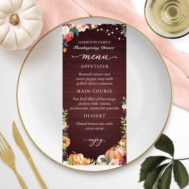 Tarjeta de menú de cena de Acción de Gracias flora (Subido por el creador)