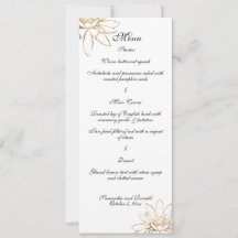 Tarjeta de menú de cena de boda blanca, negra y do