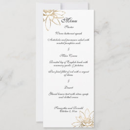 Tarjeta de menú de cena de boda blanca, negra y do