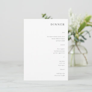 Tarjeta de menú de cena de boda con estética minim