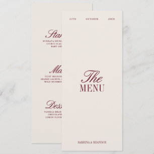 Tarjeta de menú de cena de boda elegante de color