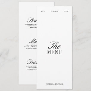 Tarjeta de menú de cena de boda elegante en negro