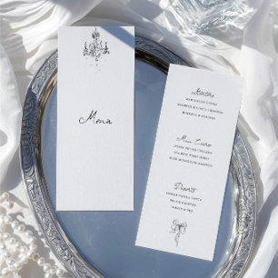 Tarjeta de menú de cena de boda en blanco y negro