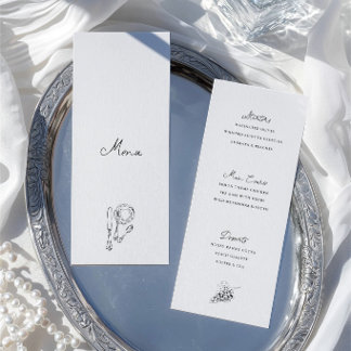 Tarjeta de menú de cena de boda en blanco y negro