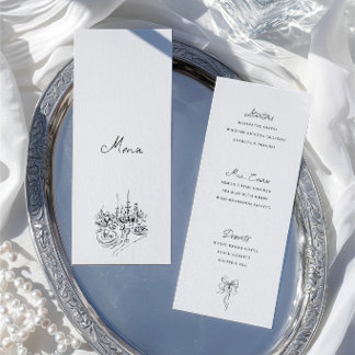 Tarjeta de menú de cena de boda en blanco y negro