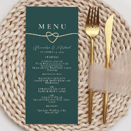 Tarjeta de menú de cena de boda esmeralda verde