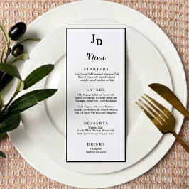 Tarjeta de menú de cena de boda minimalista Chic