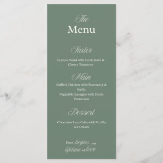 Tarjeta de menú de cena de boda verde oliva