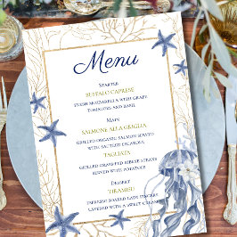 Tarjeta de menú de cena de ensayo de boda en la co