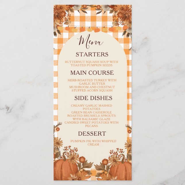 Tarjeta de menú de cena de Friendsgiving Otoño Cal (Anverso)