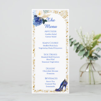 Tarjeta de menú de cena de mariposa dorada azul re