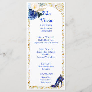 Tarjeta de menú de cena de mariposa dorada azul re