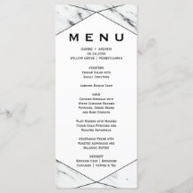 Tarjeta de menú de cena de Mármol geométrico blanc