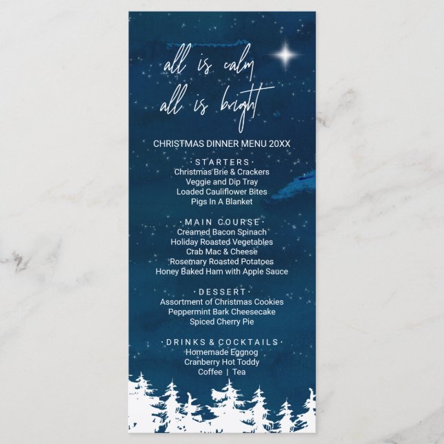 Tarjeta de menú de cena de Navidades nocturnos Sta (Anverso)