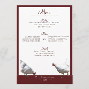 Tarjeta de menú de cena de pollo de granja de camp