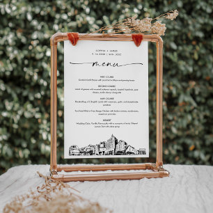 Tarjeta de menú de cena del Boda del Skyline de Sa