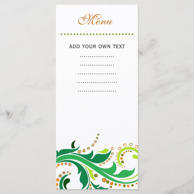 Tarjeta de menú de cena, floral en espiral (Anverso)