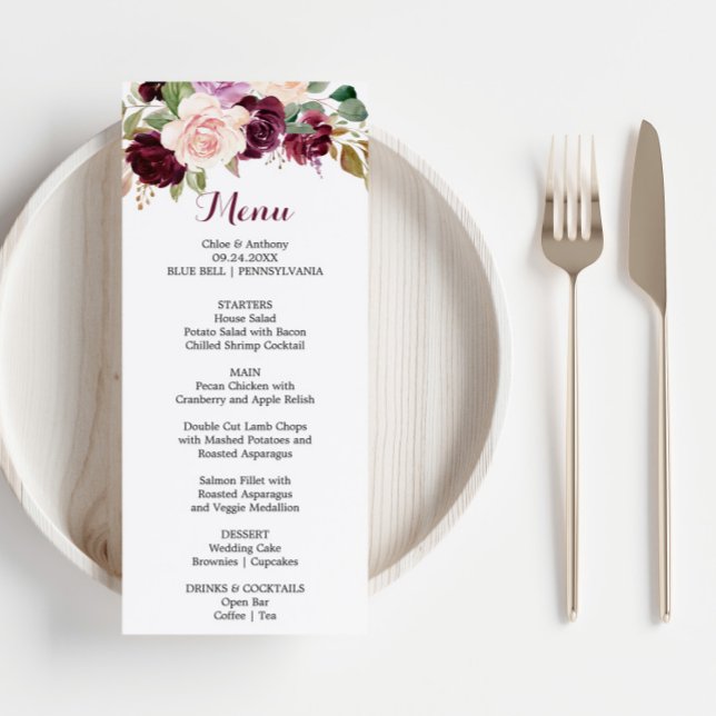 Tarjeta de menú de cena floral verde Rubor Burgund (Subido por el creador)