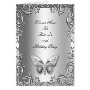 Tarjeta de menú de cena Mariposa floral gris plate