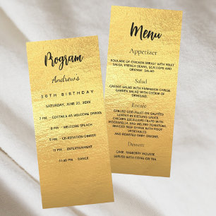 Tarjeta de menú de cena para el programa de cumple