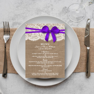 Tarjeta de menú de colección de Bodas Rustic Purpl