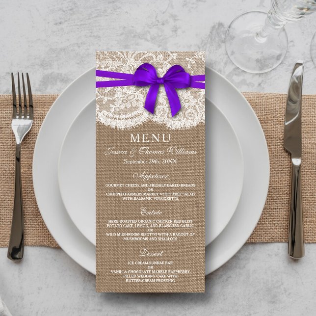 Tarjeta de menú de colección de Bodas Rustic Purpl (Subido por el creador)