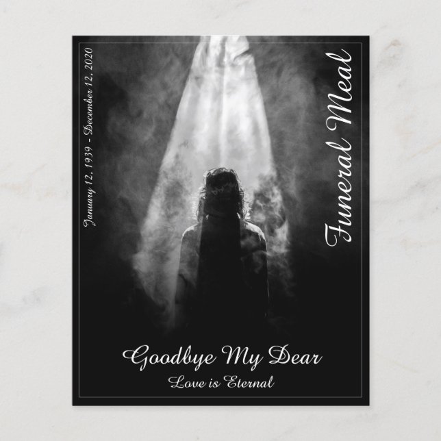 Tarjeta de menú de comida funeral hacia la luz (Anverso)