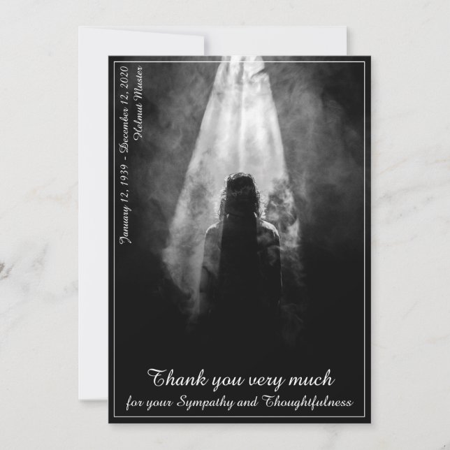 Tarjeta de menú de comida funeral Hacia la luz (Anverso)