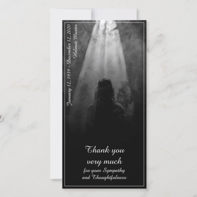 Tarjeta de menú de comidas funerales en la luz (Anverso)