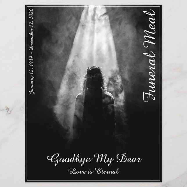 Tarjeta de menú de comidas funerales en la luz (Anverso)