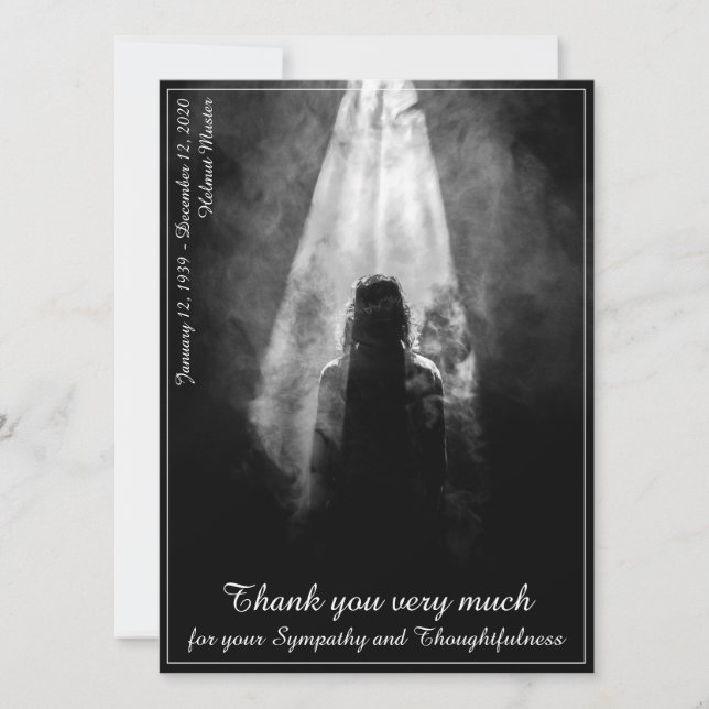 Tarjeta de menú de comidas funerales en la luz (Anverso)