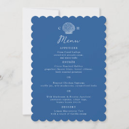 Tarjeta de menú de concha de caparazón azul francé