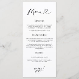 Tarjeta de Menú de Corazón Mínimo Recepción Cena F