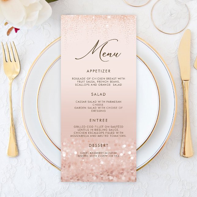 Tarjeta de menú de cumpleaños 30 con brillo de oro (Rose Gold Glitter 30th Birthday Menu Card)