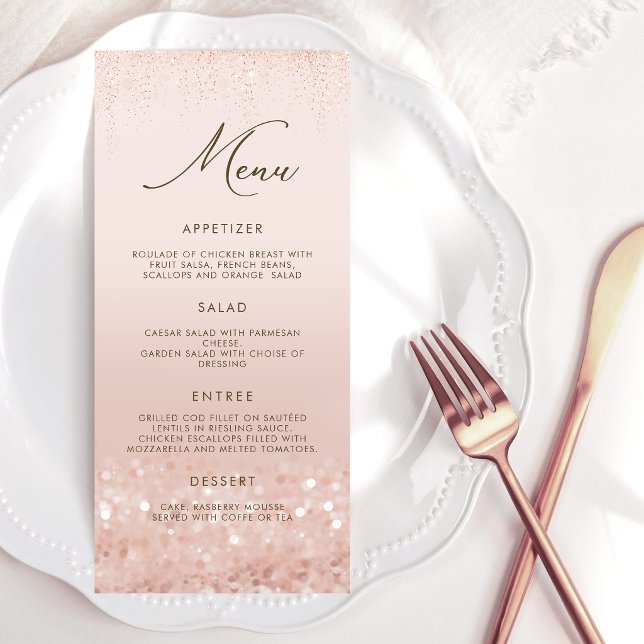 Tarjeta de menú de cumpleaños 80 con brillo en ros (Rose Gold Glitter 80th Birthday Menu Card)
