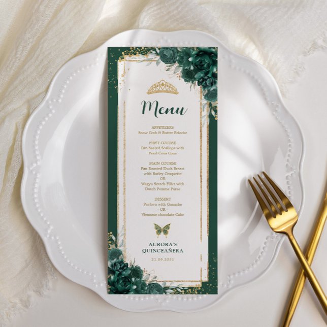 Tarjeta de menú de cumpleaños Quinceanera Rosas ve (Subido por el creador)