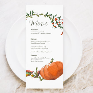 Tarjeta de menú de Día de Acción de Gracias o Boda