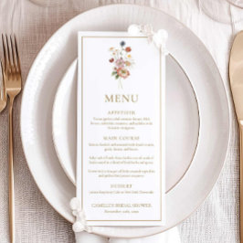 Tarjeta de menú de ducha de novia con flores silve
