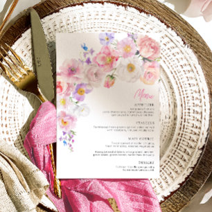 Tarjeta de menú de ducha nupcial floral rosa Elois