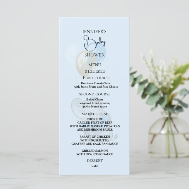 Tarjeta de menú de elefante azul (Anverso de pie)