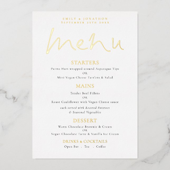 Tarjeta de menú de escritura elegante de boda con  (Anverso )