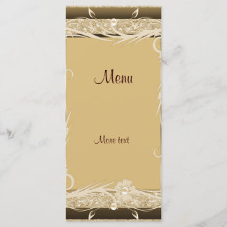Tarjeta de menú de estante floral dorado marrón vi